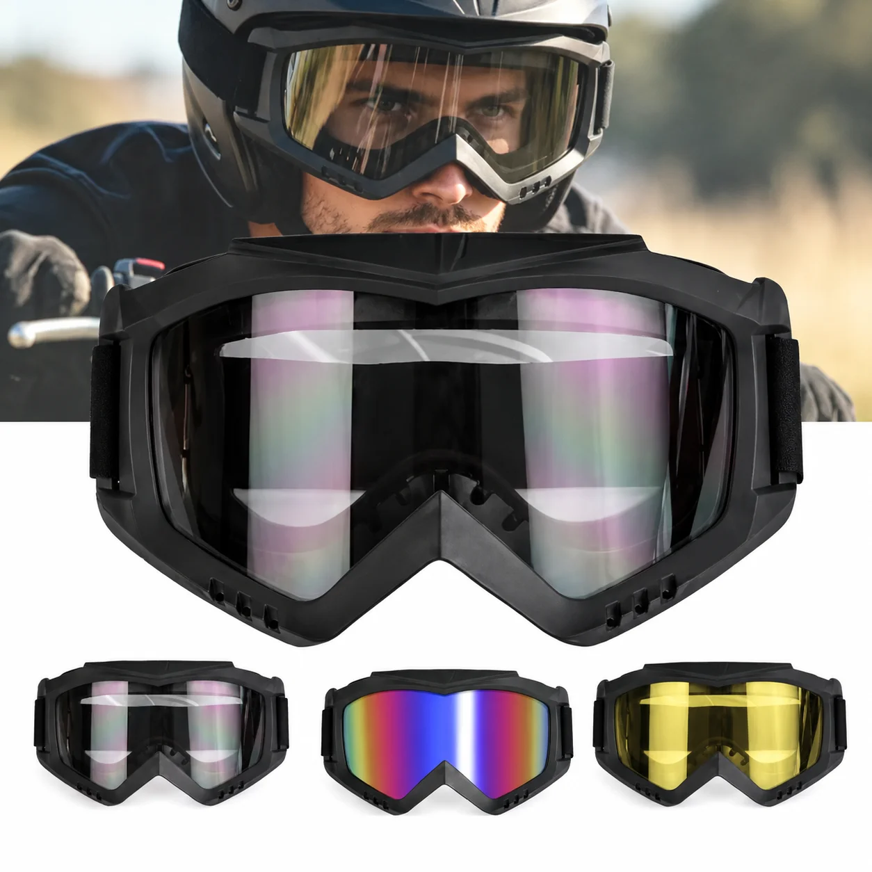 ZLang Motorcycle Goggles 3mm Thick PC Lens UV400 Protective Riding Glasses Anti-Dust Goggles for ATV Motocross, Cycling