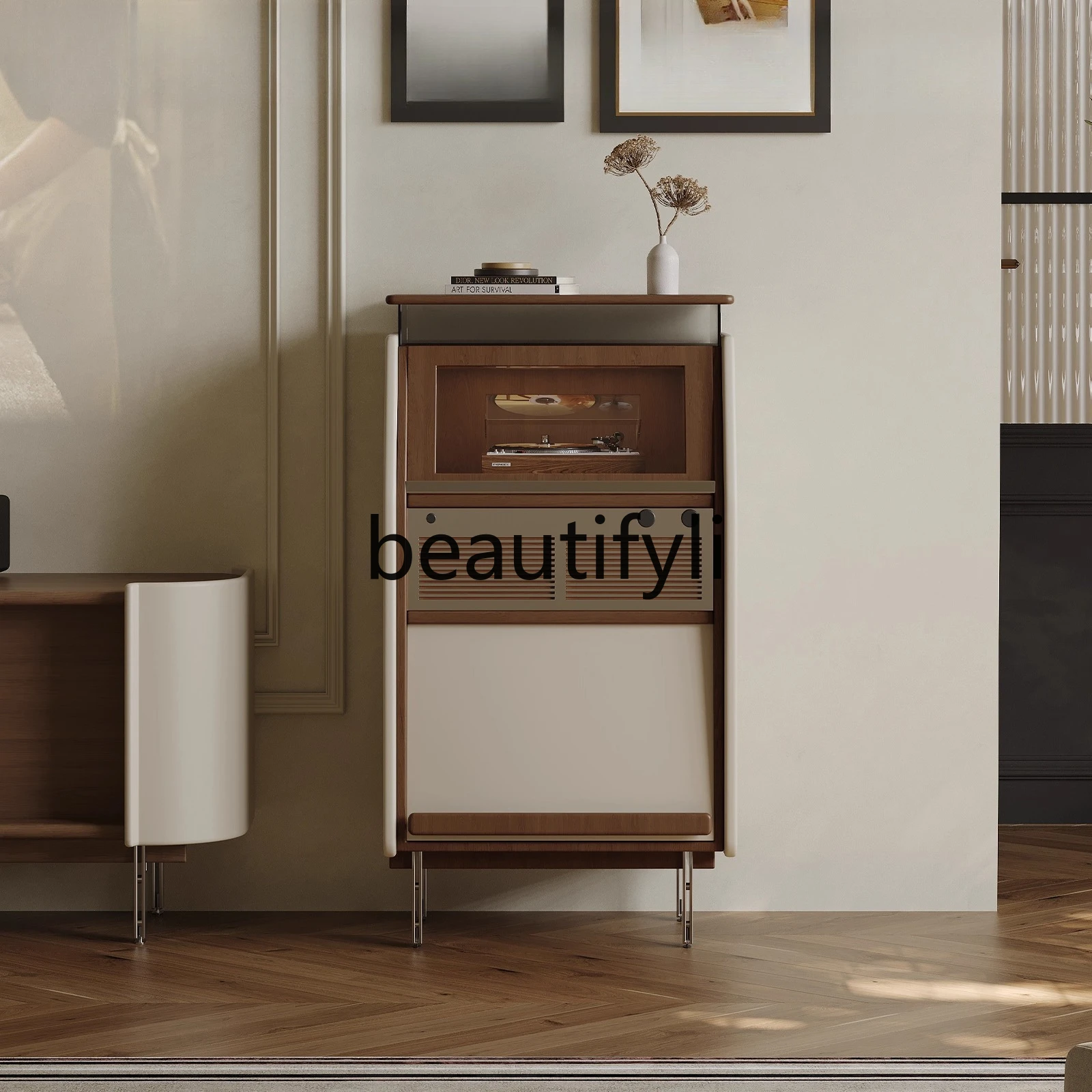 

French retro cherry solid wood magazine cabinet home study living room bucket cabinet medieval bookcase storage locker