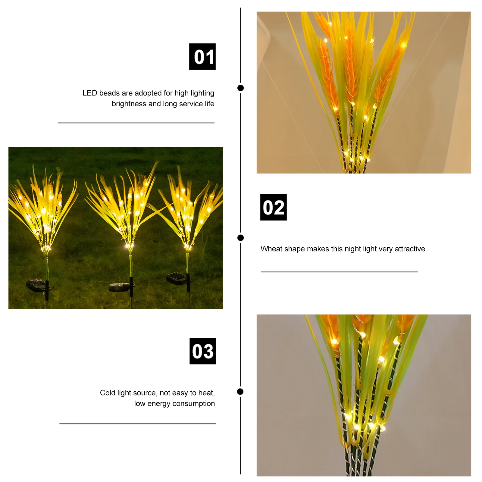 Wheat Shape Solar Light PVC Stainless Steel High Brightness LED Beads Long Life Decorative Lawn Lamp Outdoor Use Christmas