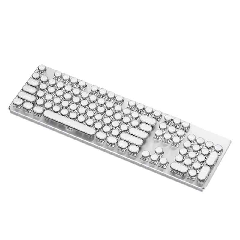 

Vintage Typewriter Mechanical Gaming Keyboard with Rainbow Backlit, 104 Keys Corded Media Control Game Keypad White