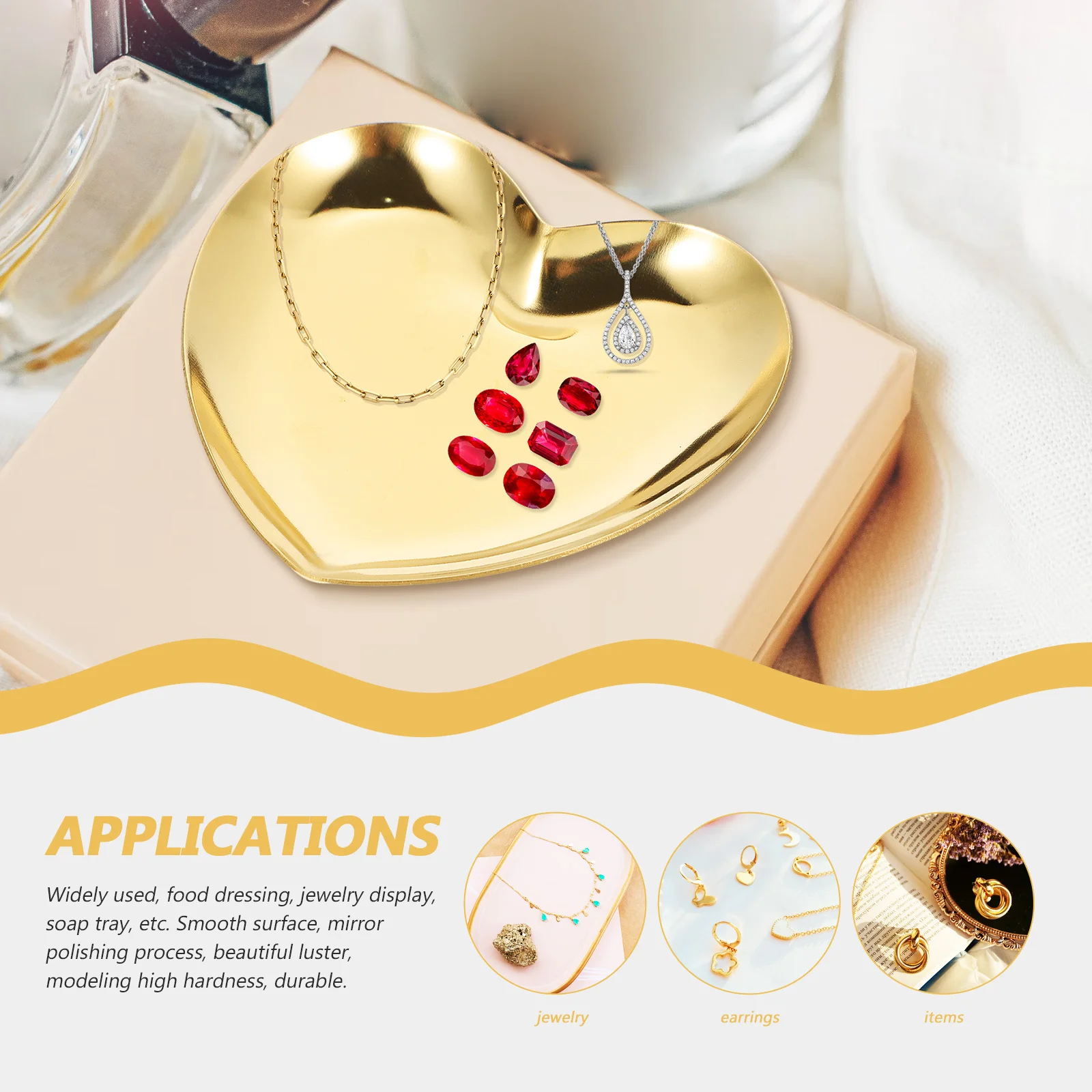 

2Pcs Heart Jewelry Tray Stainless Steel Multifunctional Jewelry Dish Ring Earring Storage Organizer Desktop Display
