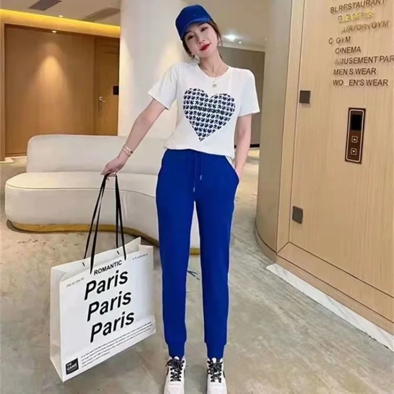 Wholesale Short Sleeve Casual Sports Suit Women's 2025 New Spring Summer Clothes Fashion Crop Top T-shirt Pants 2 Two Piece Set