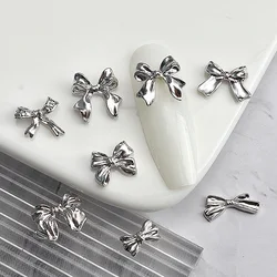 10 pcs Silver Alloy Ribbon Butterfly Nail Art Charm 3D Metal Bowtie Nails Art Decoration Jewelry Manicure Accessories Supplies