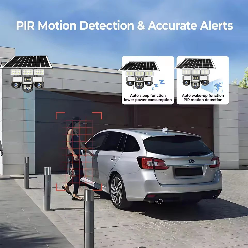 12MP Three-Lens LED Street Light 4G Camera Solar Power Outdoor Security Protection CCTV PIR Human Detection V380 Pro PTZ Monitor