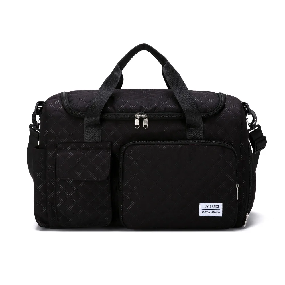 

Oxford Travel Duffel Bag Foldable Short Distance Nylon Duffle Bag Solid Color Multi Layered Large Capacity Handbag Girl