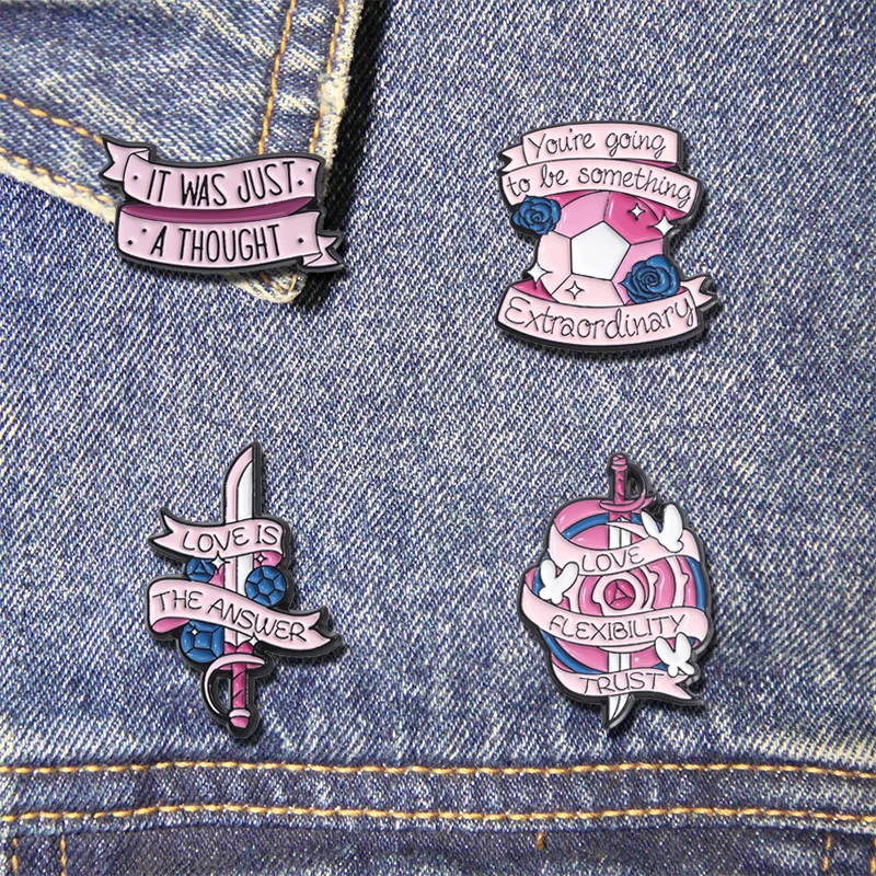 Love Is The Answer Enamel Pins Sword Ribbon Backpack Brooch Lapel Badges Jewelry Gift