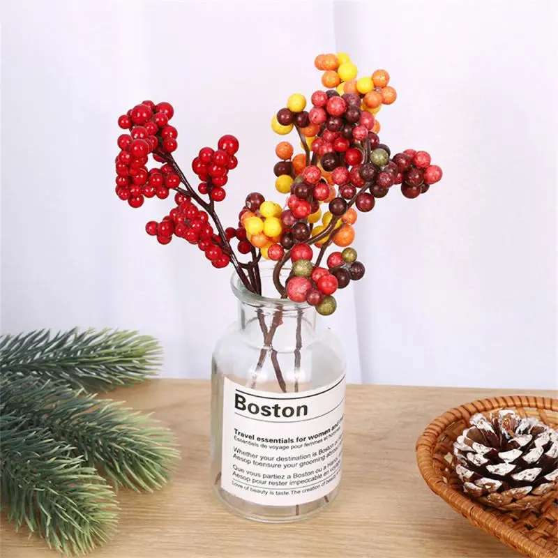 1PC 7Inch Christmas Glitter Berries Stems Artificial Christmas Picks for Christmas Tree Ornaments DIY Xmas Wreath Home Decor