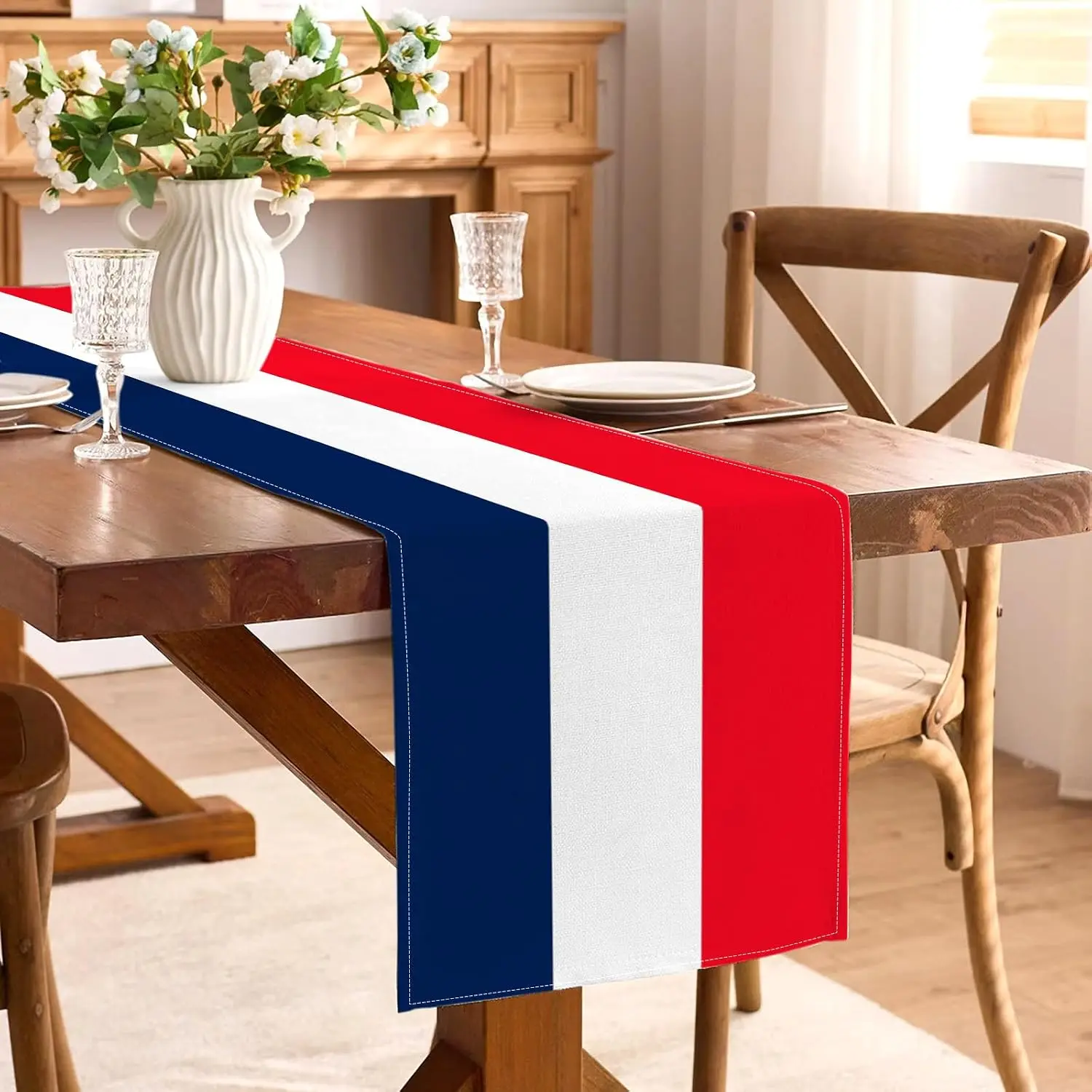 France Flag Table Runner, French Paris Themed Party Decor Bastille Day Netherland Patriotic Dining Room Home Kitchen Table Decor