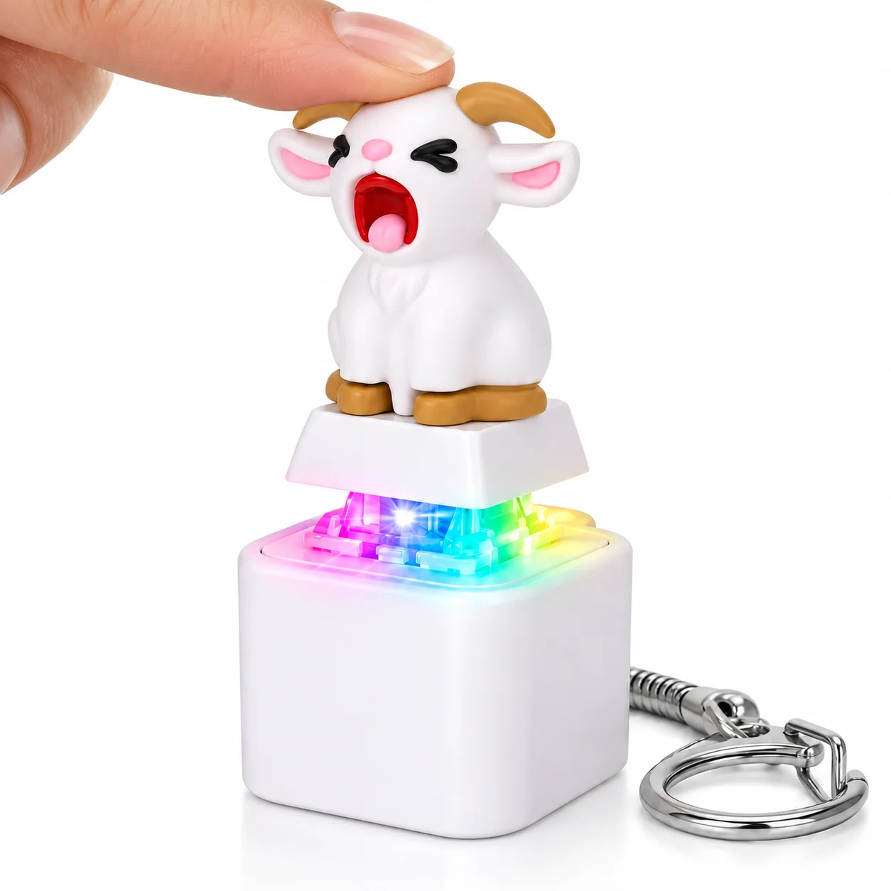 Funny Sheep Sound Light Keychain Press Button LED Key Ring Cute Animal Hanging Pendant Portable Stress Relief Gadget Gift