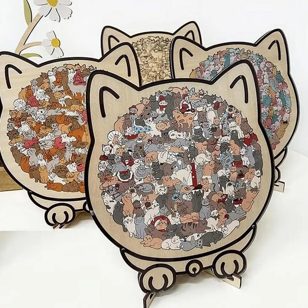 Puzzle en bois coloré en forme de chat, 135 pièces, pièces de Puzzle irrégulières uniques, cadeaux d'anniversaire et de noël pour les amoureux des chats, décoration de la maison