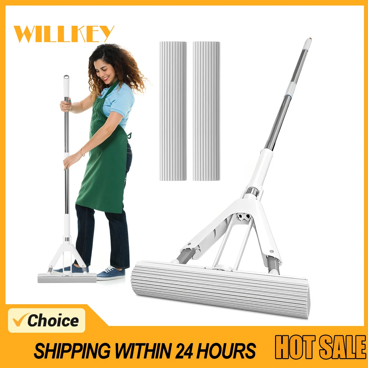 52inch Squeeze Self-draining Collodion Mop Wood Floor Tiles Spin Household Cleaning Tools to clean walls and ceilings Floor