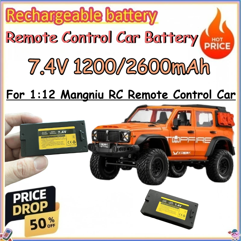 

7.4V 1200/2600mAh Remote Control Car Battery for 1:12 Mangniu RC Remote Control Car Replace Rechargeable Lithium-ion Battery