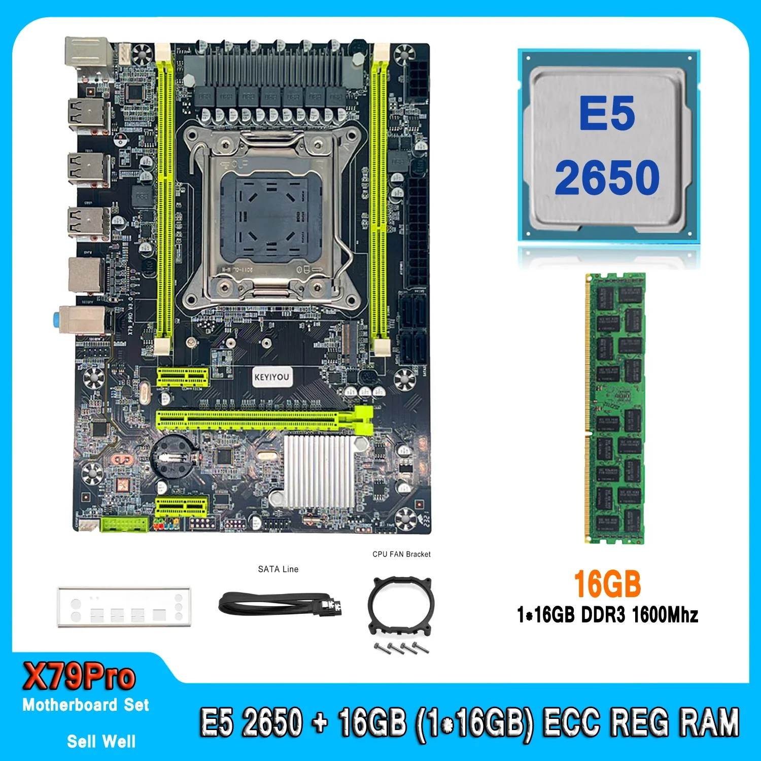 

X79 Motherboard Combo With Intel Xeon E5 2650 LGA 2011 CPU 16GB(1*16GB) DDR3 1600Mhz RAM Support M.2 NVME E5 2650 Motherboard
