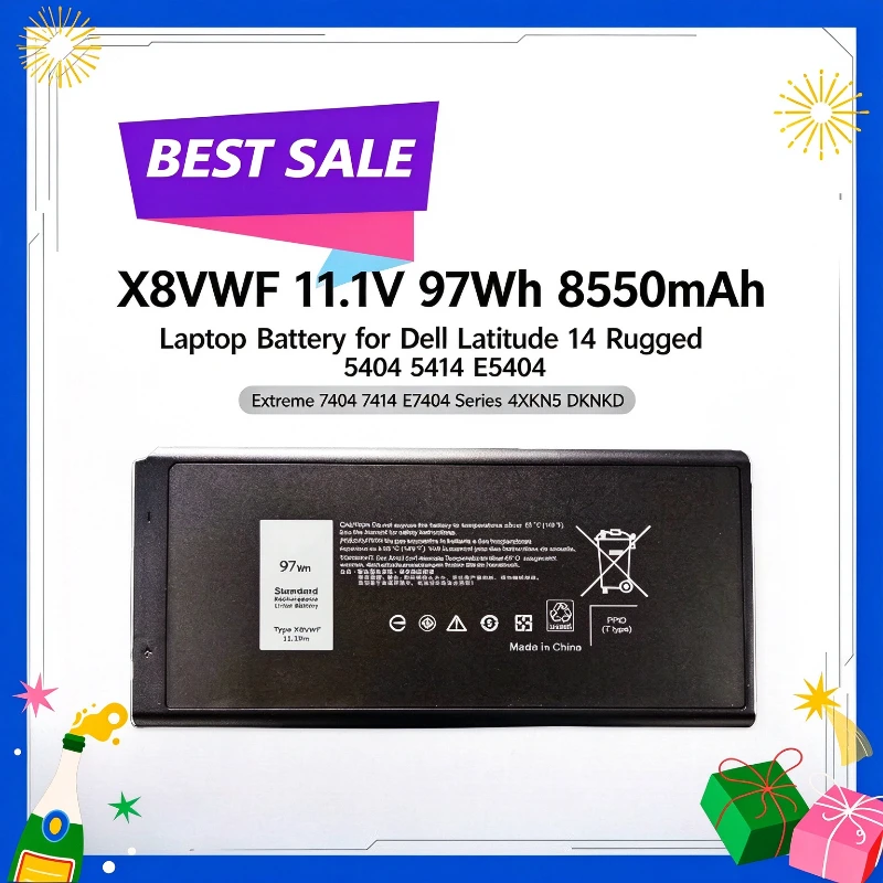 X8VWF 11.1V 97Wh 8550mAh Laptop Battery for Dell Latitude 14 Rugged 5404 5414 E5404 Extreme 7404 7414 E7404 Series 4XKN5 DKNKD