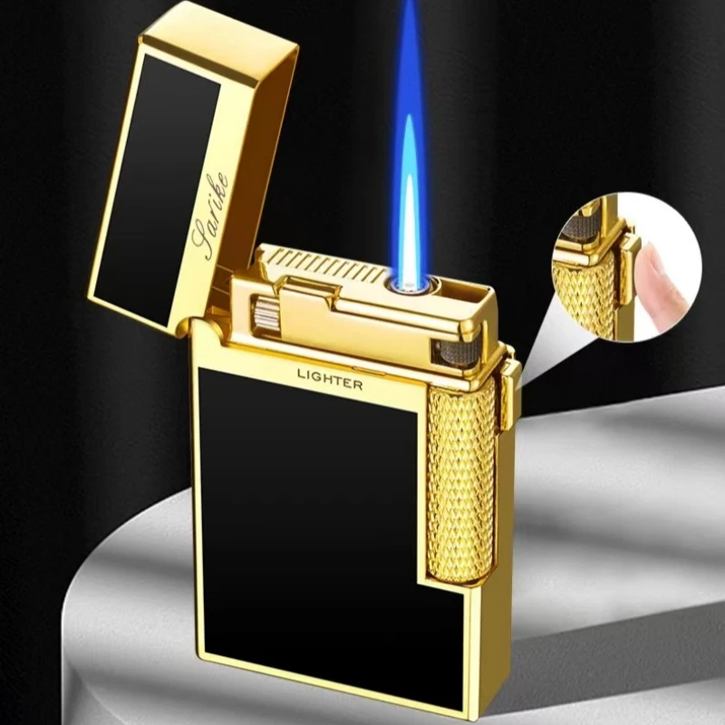 Metal Loud Voice Dual Flame Inflatable Lighter Resin Technology Sideslip Grinding Wheel Ignition Unusual Gas Lighter Men\'s Gifts