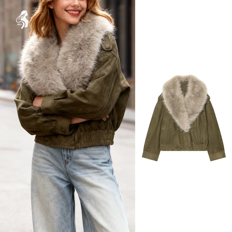 

Женское короткое пальто с большим меховым воротником, осенне-зимняя рабочая одежда в стиле ретро, теплая куртка с завязкой на талии, женская одежда Trafizaran