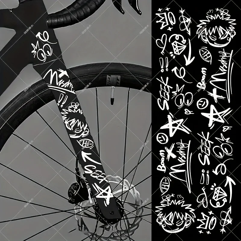 1SET Multi-Style Fahrradrahmen-Dekor-Aufkleber-Set, wasserdichter Vinyl-Aufkleber mit Graffiti-Kuhmuster-Cartoon-Mustern