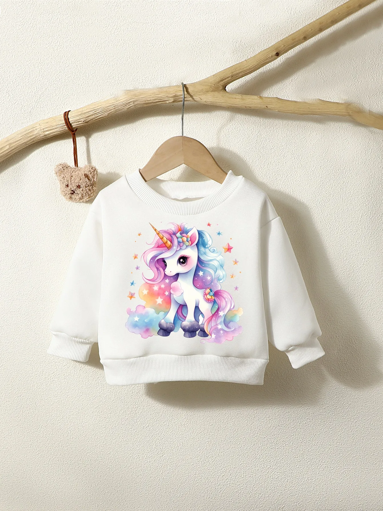 Spring Autumn Boys Girls Sweater Round Neck Long Sleeved Rainbow Pony Top Fashionable Soft Infant Toddler