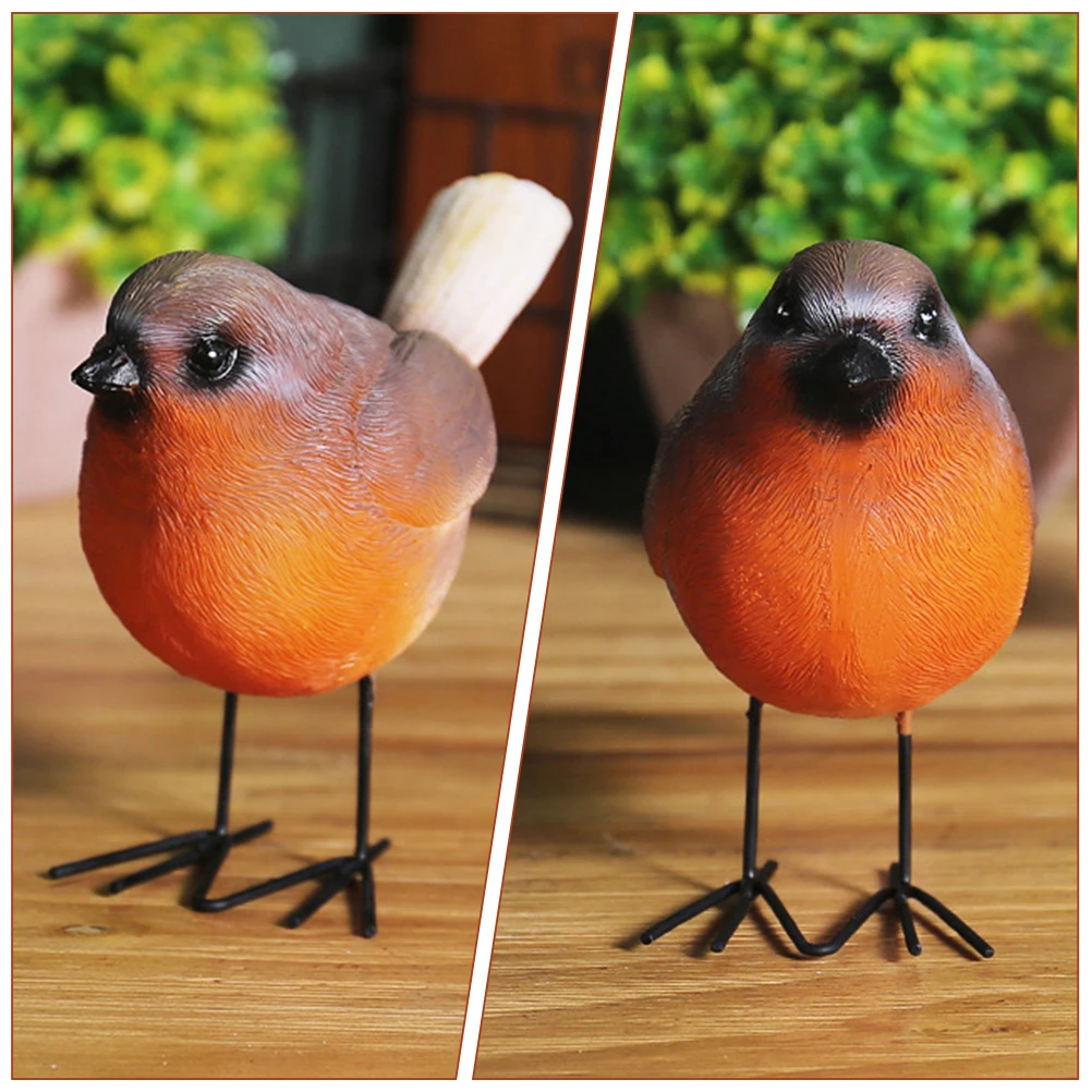 

2 Pcs Robin Ornaments Decorative Bird Fake Statues Crafts Vivid Color Resin for Garden Cute Design