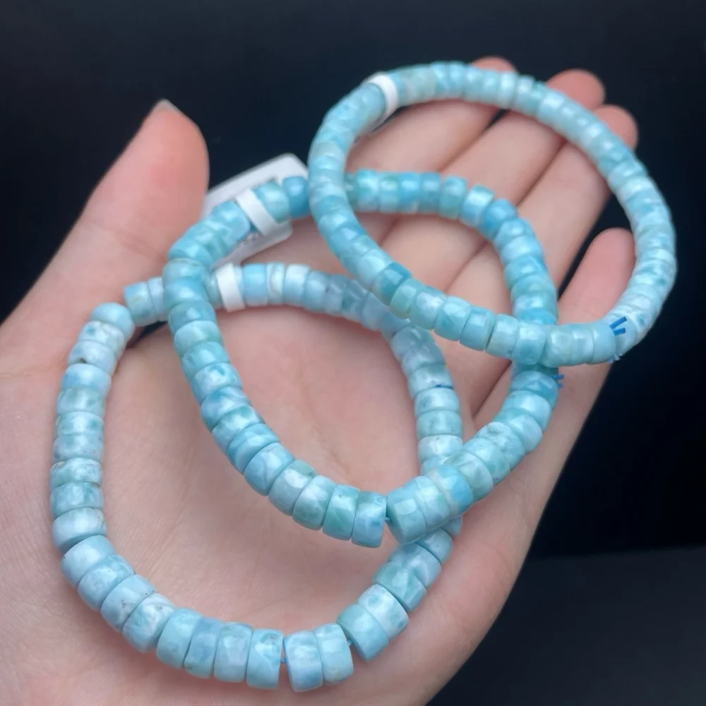 Natural Blue Larimar Straight-cut Bead Bracelet Women Fashion Charm Crystal Healing Energy Gemstone Yoga Jewelry 1PCS