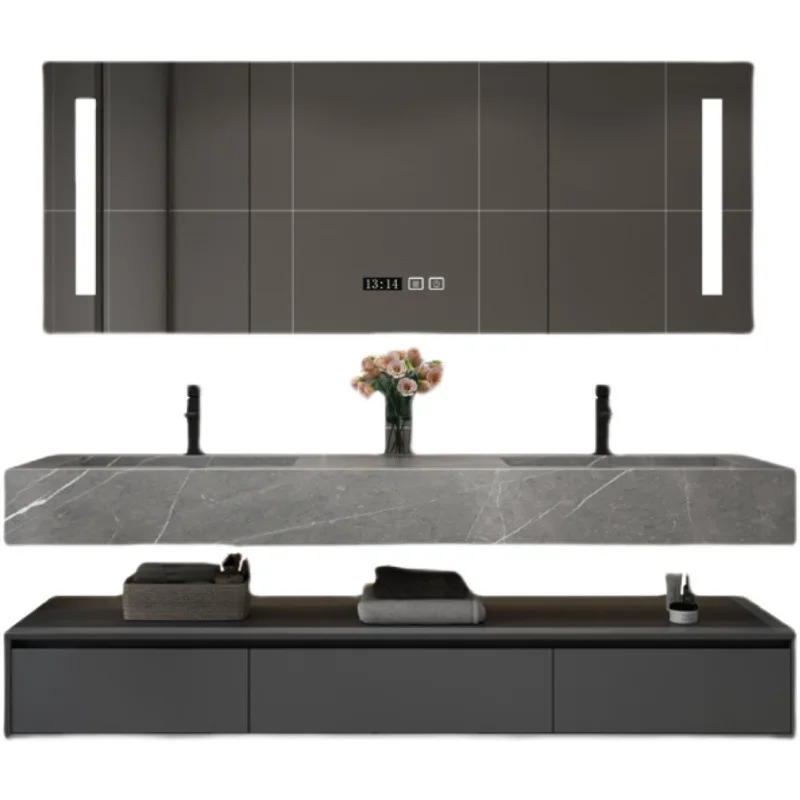 

Bathroom cabinet combination rock slab integrated basin modern simplicity