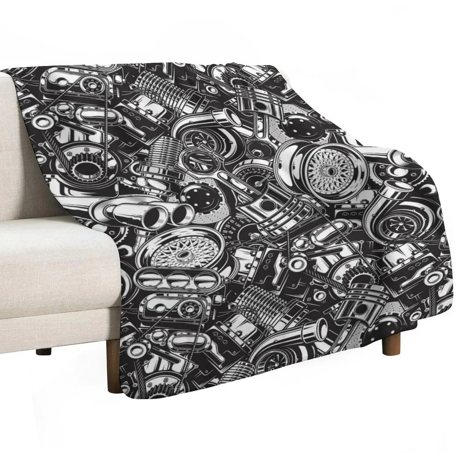 Automobile Spare Parts - Car Engine, Piston and Wheels - Petrol Head Auto Garage Art Throw Blanket Plaid funny gift Blankets