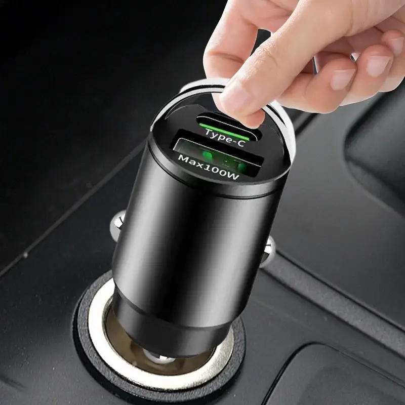 Mini 100W Pull Ring Fast Charging Car Charger USB C Car Phone Charger Adapter super flash charge PD30w+qc3.0 metal car charger