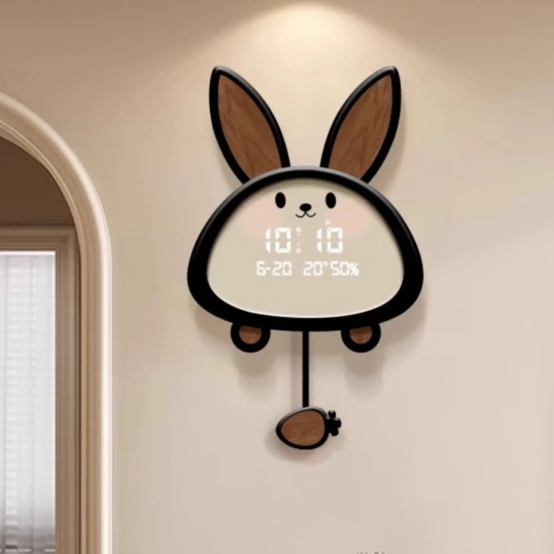 Electronic Calendar Wall Clock Living Room Modern Clock Cartoon Rabbit Silent Digital Wall Watch Interior Home Decoration