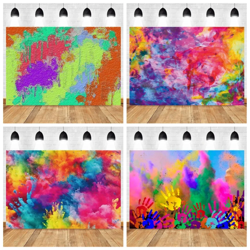 

Abstract Graffiti Color Painting Splash Art Theme Banner Backdrop, Children's Birthday Portrait Decoration Photography Backdrop