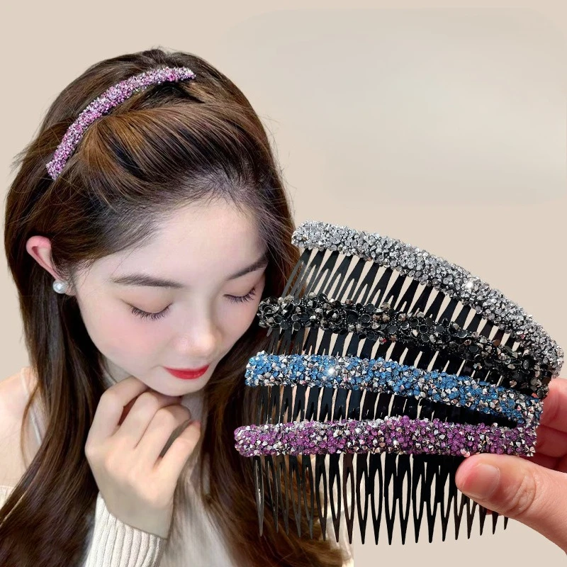 Full Rhinestone Women Broken Hair Fixed Artifact Glitter Shiny Forehead Bangs Side Hairpin Back of Head Fixed Side Comb Clip New