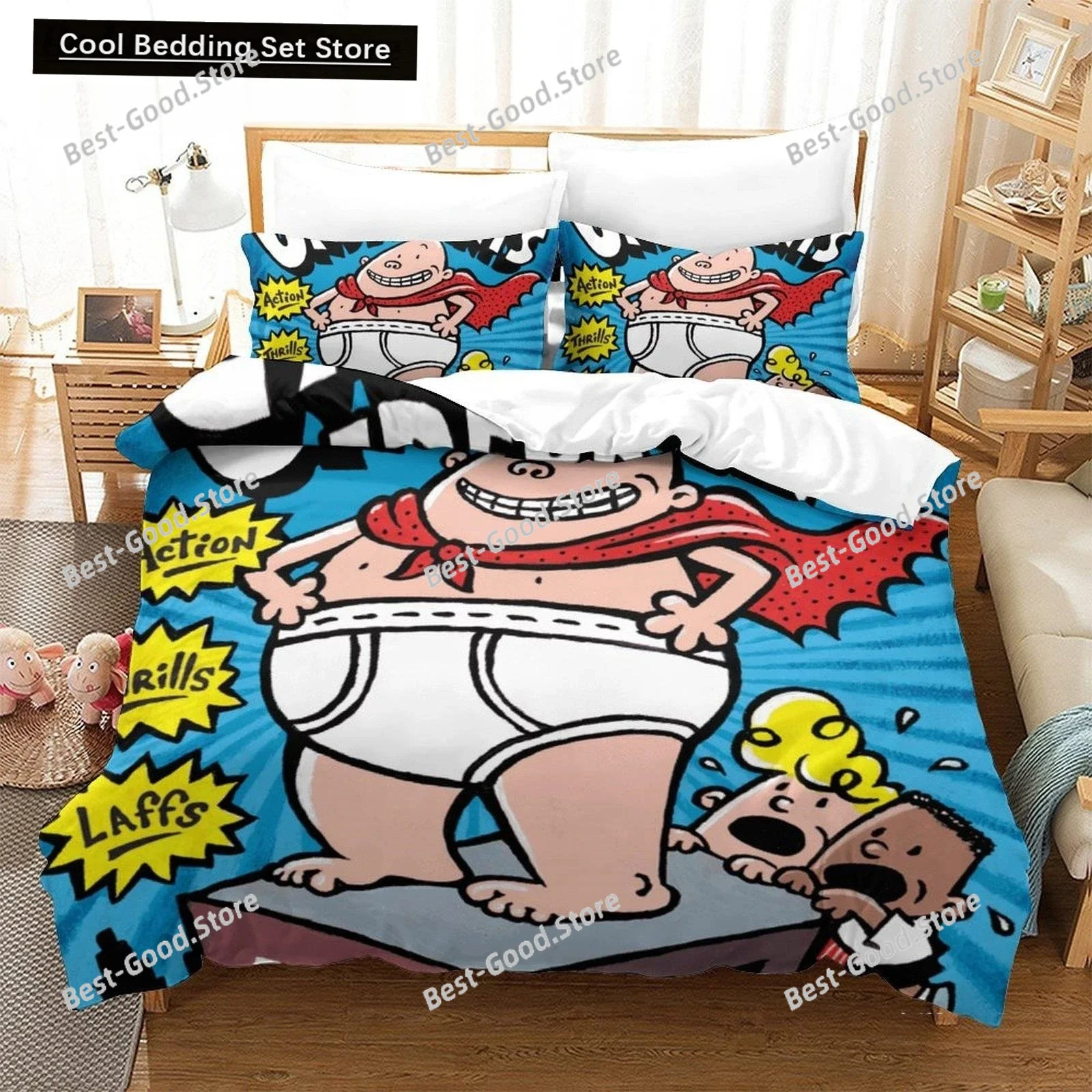 Fashion Cartoon Kawaii Captain Underpants Bedding Set Single Twin Full Queen King Size Bed Set Adult Kid Bedroom Duvetcover Sets