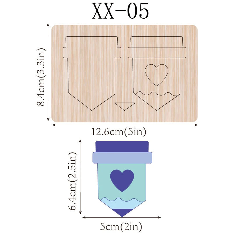 1 piece 2.5-inch crayon shaker with heart in center scrapbook wooden cutting mold for Christmas, suitable for most machines