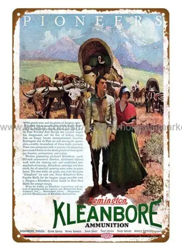 poster wall art decor 1933 Remington Kleanbore Ammo Pioneers metal tin sign