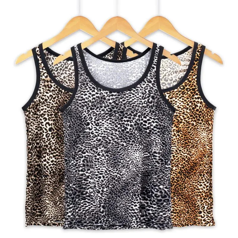 Sexy Leopard Tank Top Men Vest Muscle Fashion Korean Elastic Tight Gym Sleeveless T Shirt Sport Running Building Tops Underwear