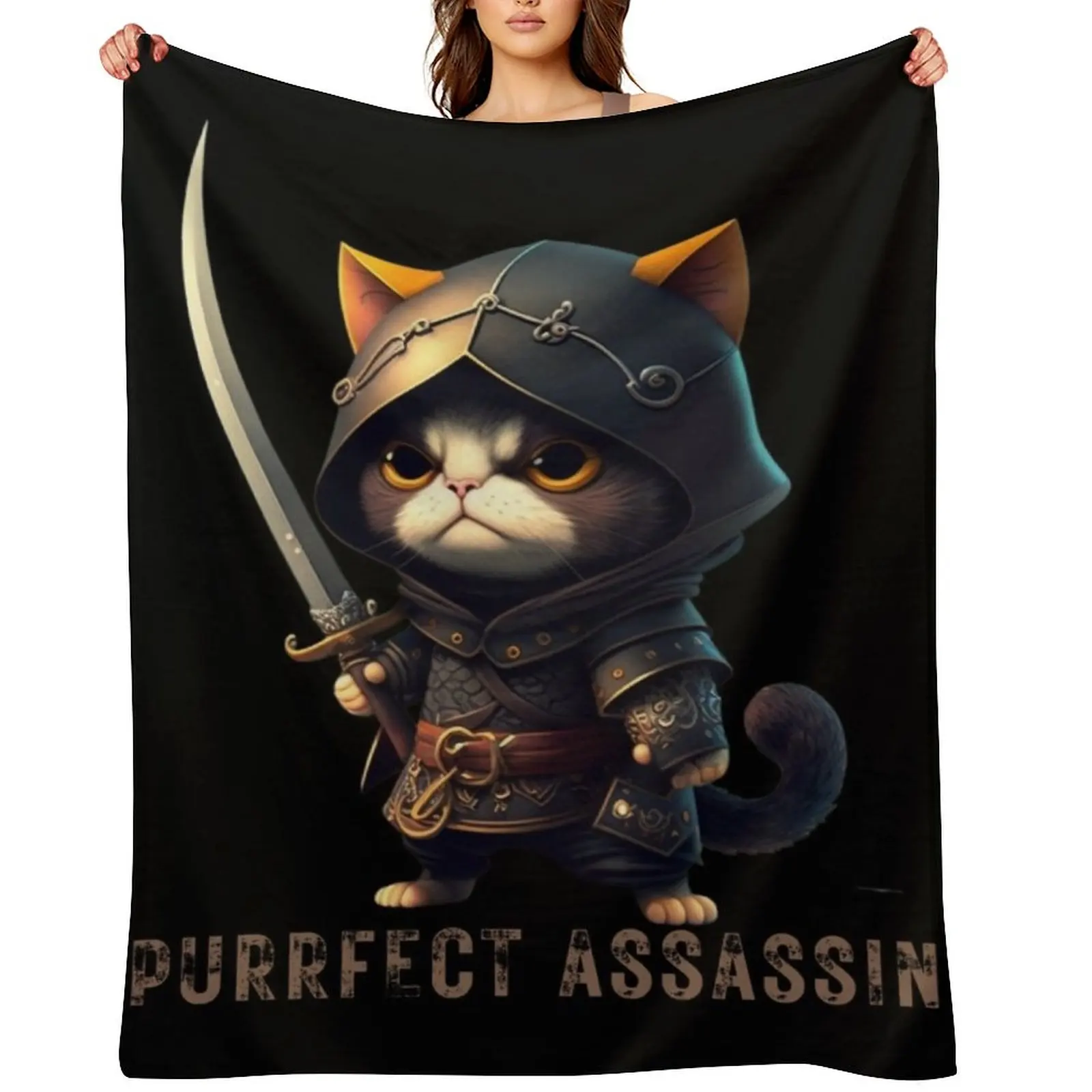 

Purrfect assassin-Cat Ninja,Cute catlovers Throw Blanket Winter beds Designers Hairy Plaid Blankets