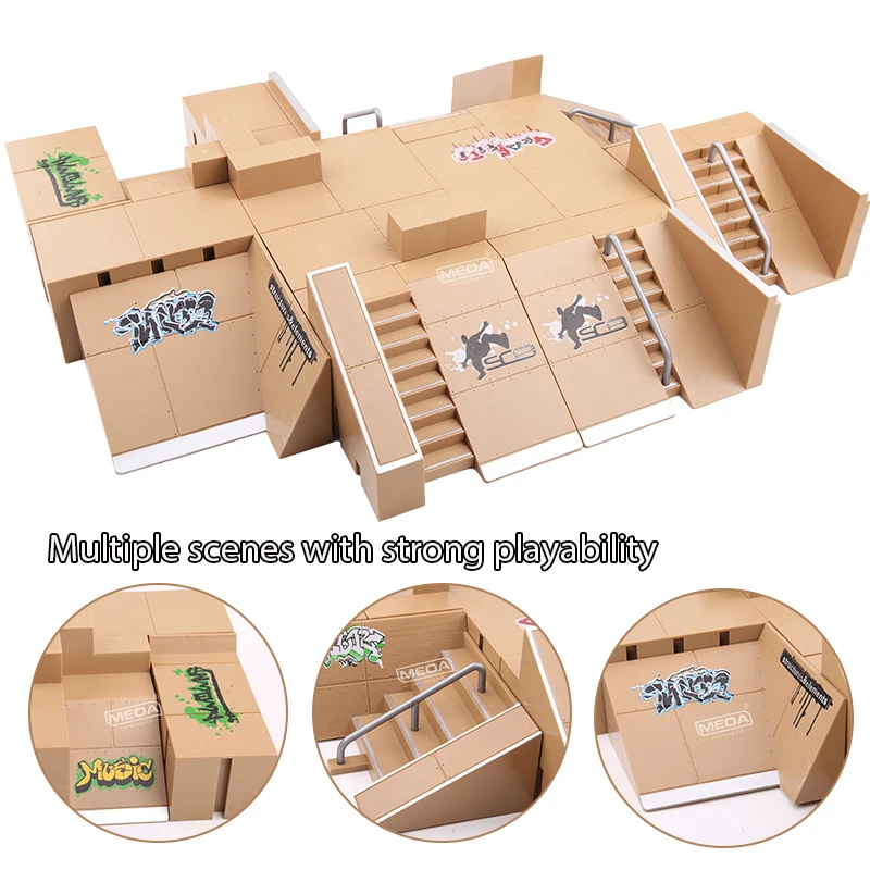 Kit mini skatepark da dito fai-da-te con rampe da skateboard e bici da dito - Piattaforma pratica tecnologica per trucchi acrobatici e set di abbigliamento