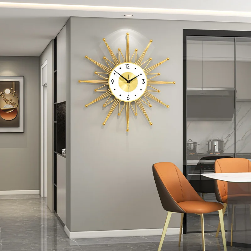 Nordic light luxury wall clock simple home living room, high-end feeling wall hanging, no punching fashionable silent clock
