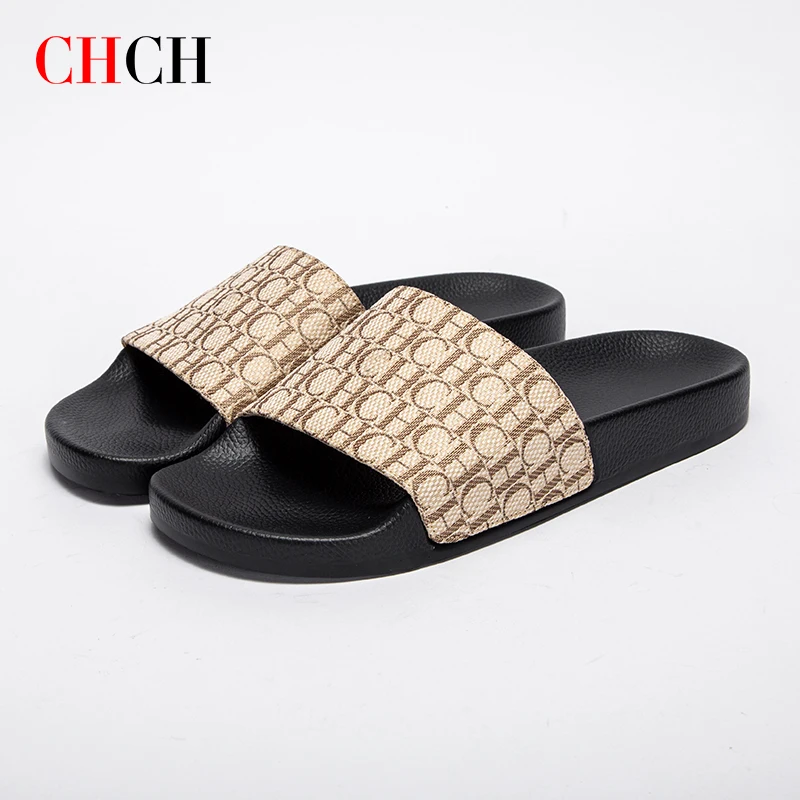 CHCH Women's Flat Bottom High Quality Couple Slippers Large Outdoor Beach Sandals Thick Sole Comfortable Unisex Slippers