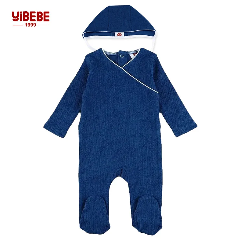 Baby romper and hat set kids clothes long sleeves rib cotton baby overall with footie romper autumn/winter demo wrap romper