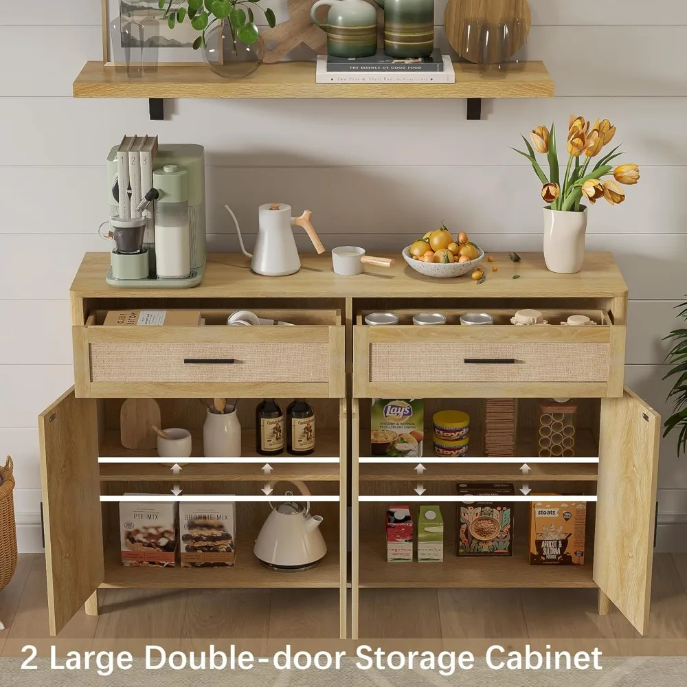 Сервант с местом для хранения, большой буфет 55 дюймов, деревянный кофейный бар, хранилище для кухни, столовой, гостиной, натуральный