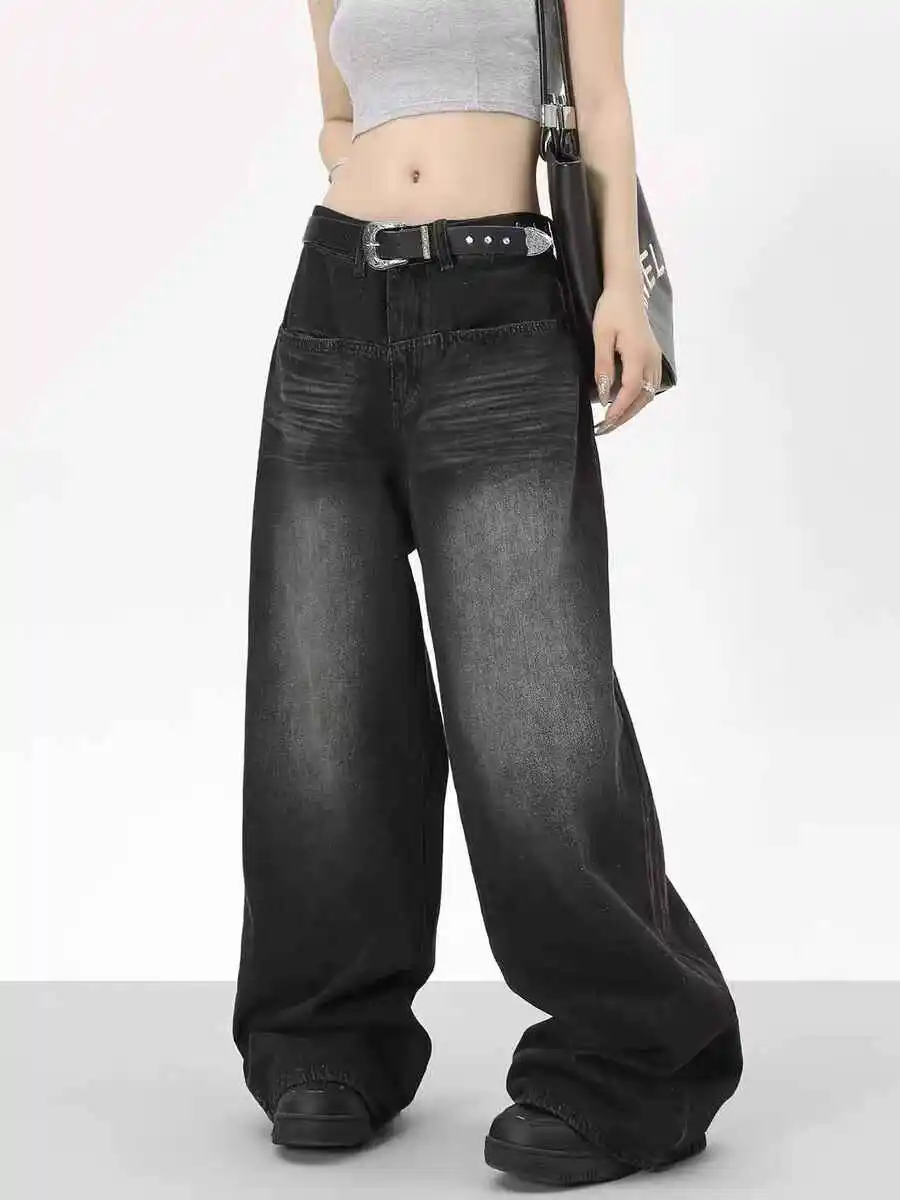 Femmes noir gothique Y2k Emo Baggy jean Harajuku Vintage petit ami Denim pantalon japonais années 2000 Style surdimensionné jean pantalon 2025
