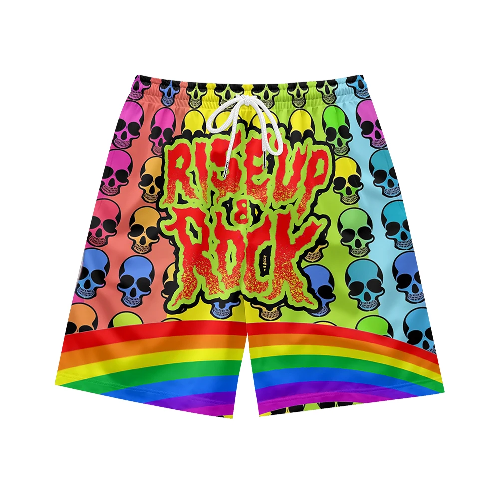 Men's Shorts 100% Polyester All Over Printing Custom Summer Men Shorts pantalones casuales rainbow skull printing