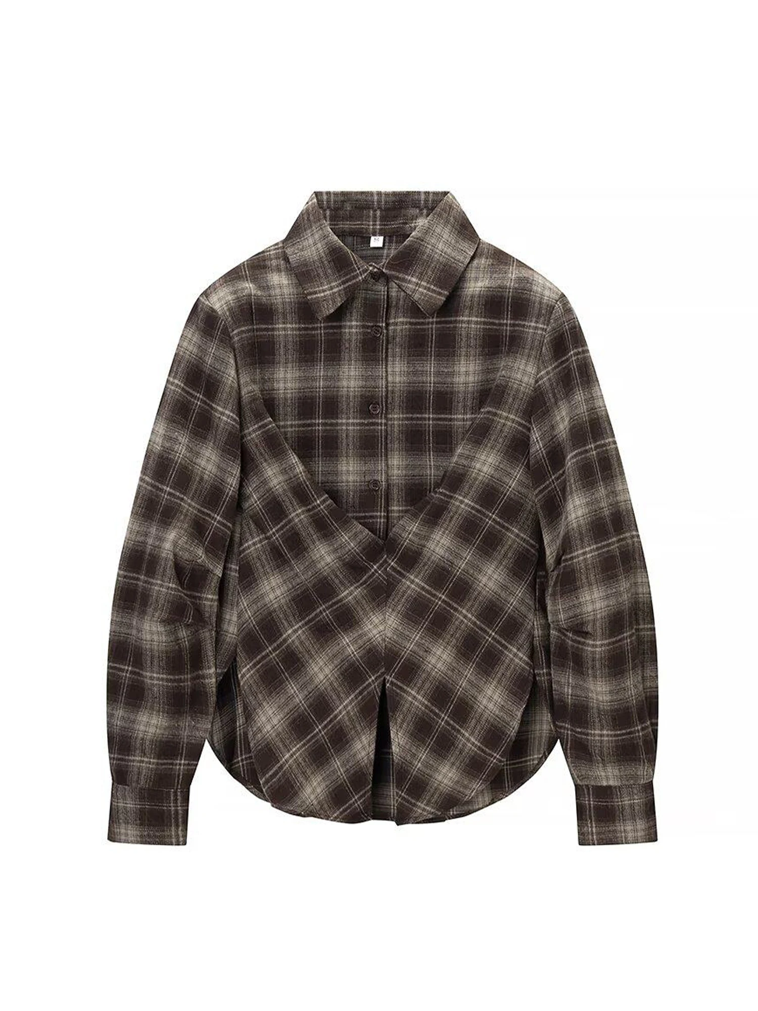 

Женские коричневые рубашки в клетку, блузки, винтажные элегантные эстетичные рубашки поло с длинными рукавами 2000-х годов для женщин, модная весенняя одежда