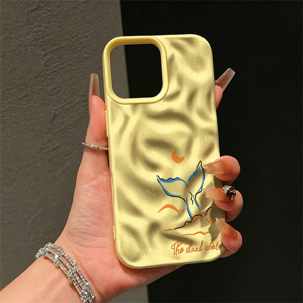 Whale Tail Moon Wave Pattern Soft Phone Cover For iPhone 17 16 15 14 13 12 11 Pro Max Shock Absorbing Anti-Scratch Case