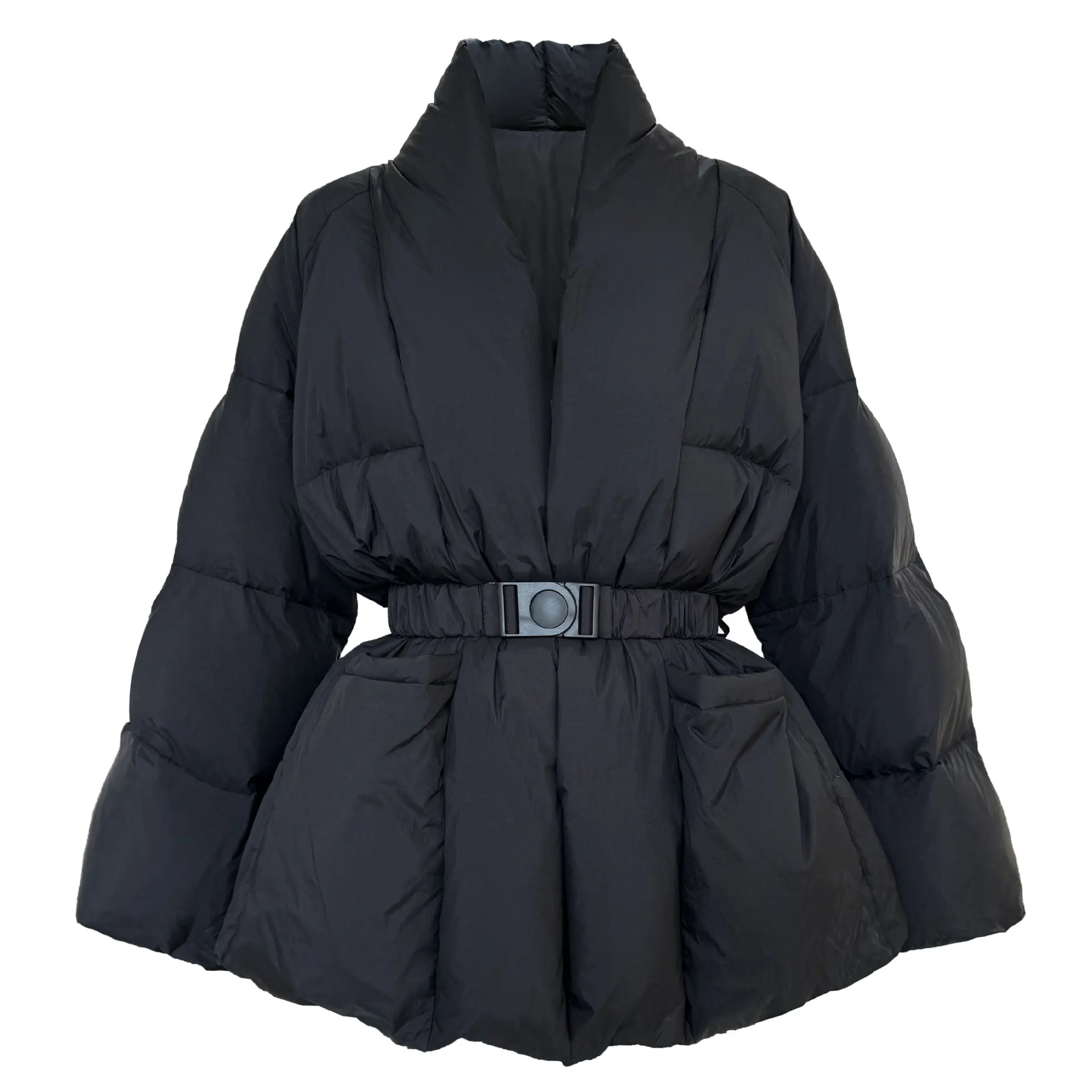 Winter V-Neck Waist Wrapped Down Coat Female Long Sleeves Solid Belt Warm Streetwear 90 White Duck Down Down Jackets Coats