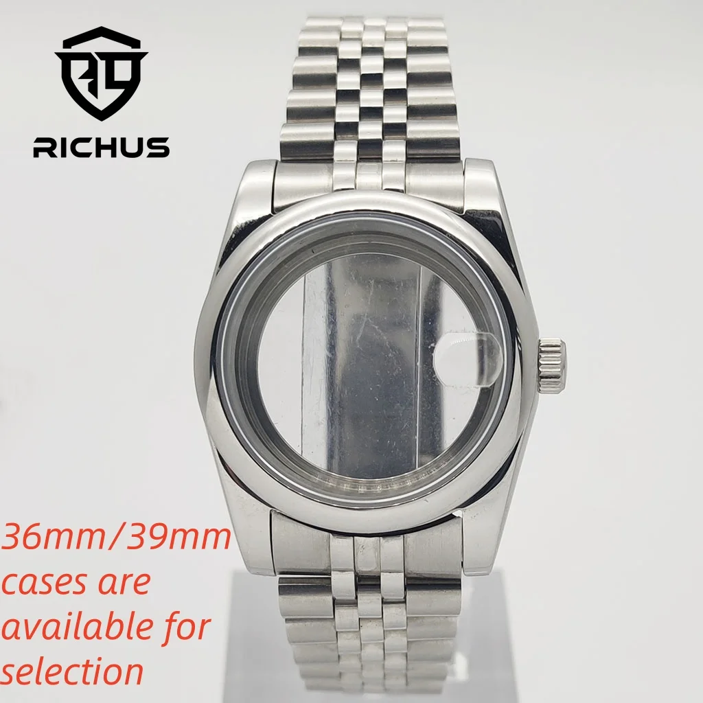 RICHUS 36mm 39mm Polished Watch Case Sapphire Glass Fit NH35 NH36 Miyota8215-DG ETA 2824 PT5000 Movement Watch Watch Accessorie