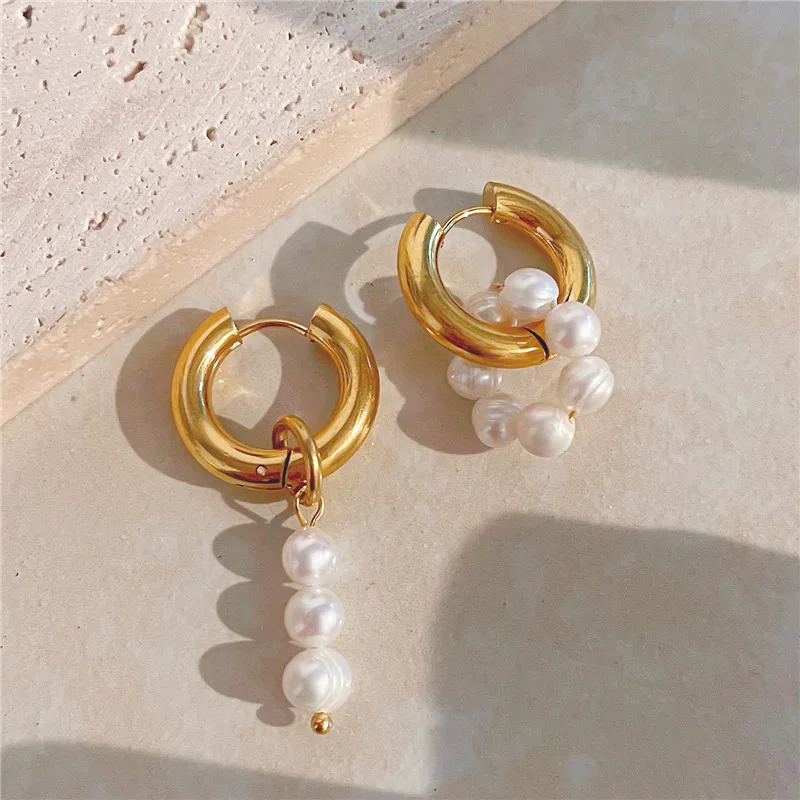 Exquisite Tassel Asymmetric Pearl Hanging Earrings Double Circle Hoop Earrings For Women Girls Wedding Party Jewelry Gift e299