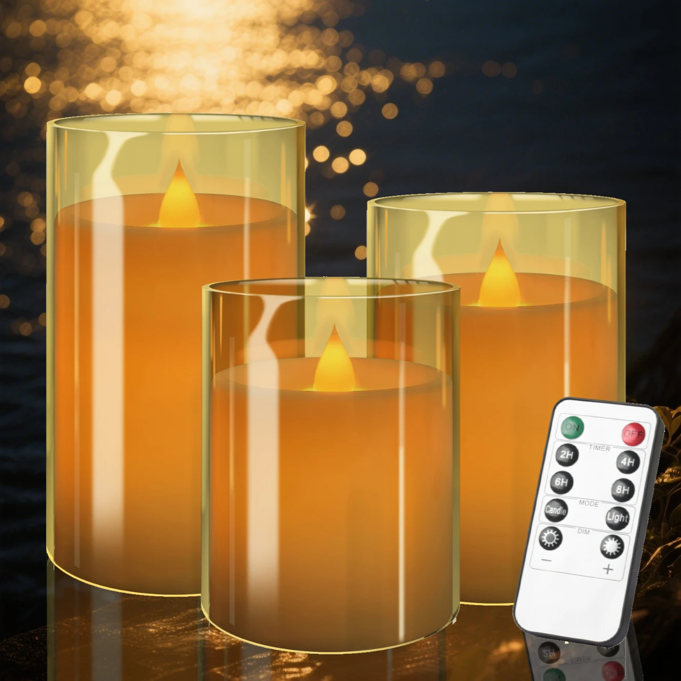 

3Pcs Flameless Flickering LED Candles 4" 5" 6" Electronic Tealight with Timer Remote Control for Halloween Christmas Lightig