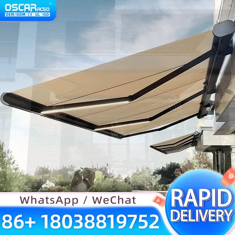 Retractable Outdoor Awning 6m Remote Control Aluminum White Full Size for Patio Balcony Camping Luxury Versatile Shade Shelter R