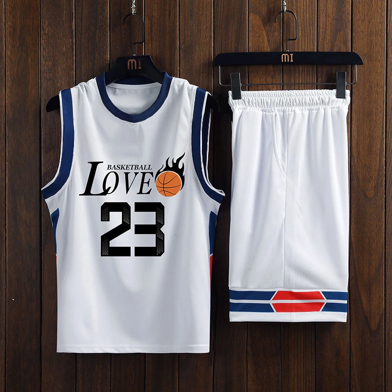 Summer Men\'s 23 Basketball Jersey Set Club Training Clothes Quick drying Breathable Mesh Material Tank Top Shorts Set